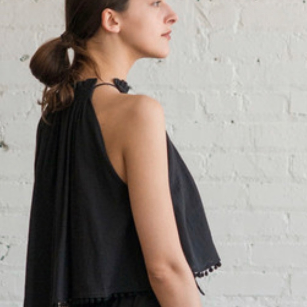 APIECE APART OLIVERA RUFFLE SLEEVELESS TOP BLACK SZ 8